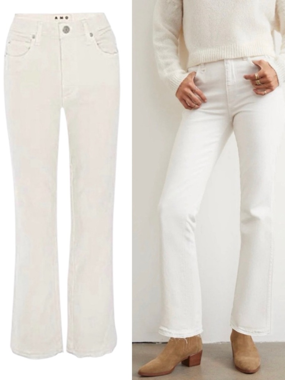 AMO Jeans Bella White Oak Flare Off-White Size 28